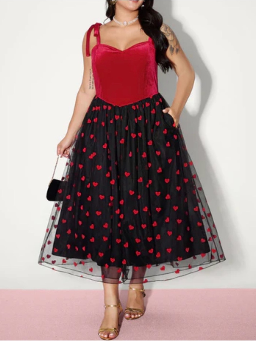 BloomChic velvet and heart-flocked mesh maxi dress size 10